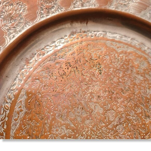Vintage Persian Round Tray Plate Copper with Tin Wash Beautiful Details JH1338 - Picture 4 of 9
